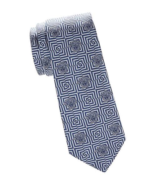 Versace Blue Woven Silk Jacquard Tie Medusa Made 